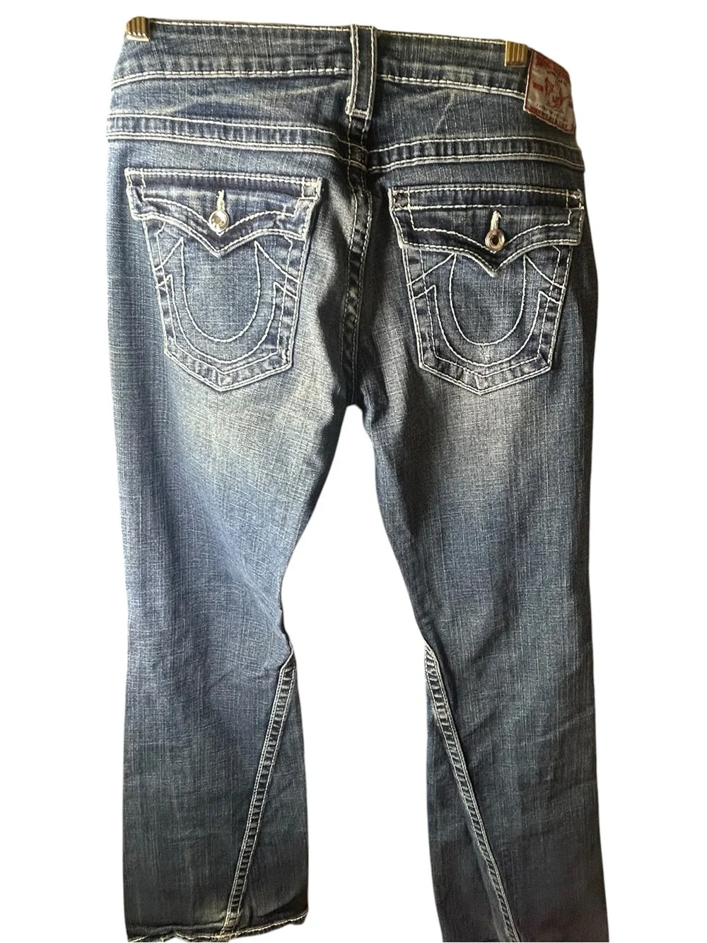 Joey Low Rise crystal Super T Flap Flare Jean twist Size 30 stitching Y2K USA